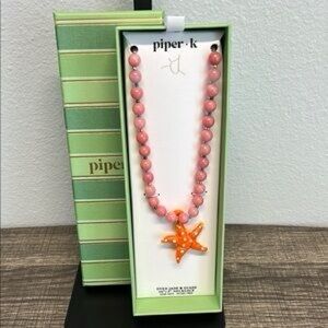 Piper K Pink Beaded Necklace with Orange Starfish Pendant